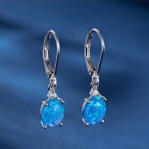 Sterling Silver 925 Blue Opal Dangle Earrings